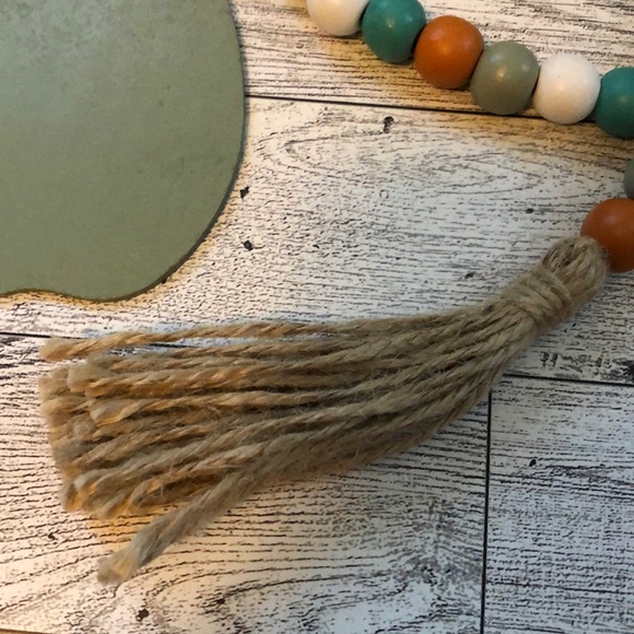 “Pumpkin Spice” Fall Wood Bead Jute Tassel Garland Mantle Tiered Tray Decoration - Picture 4 of 11
